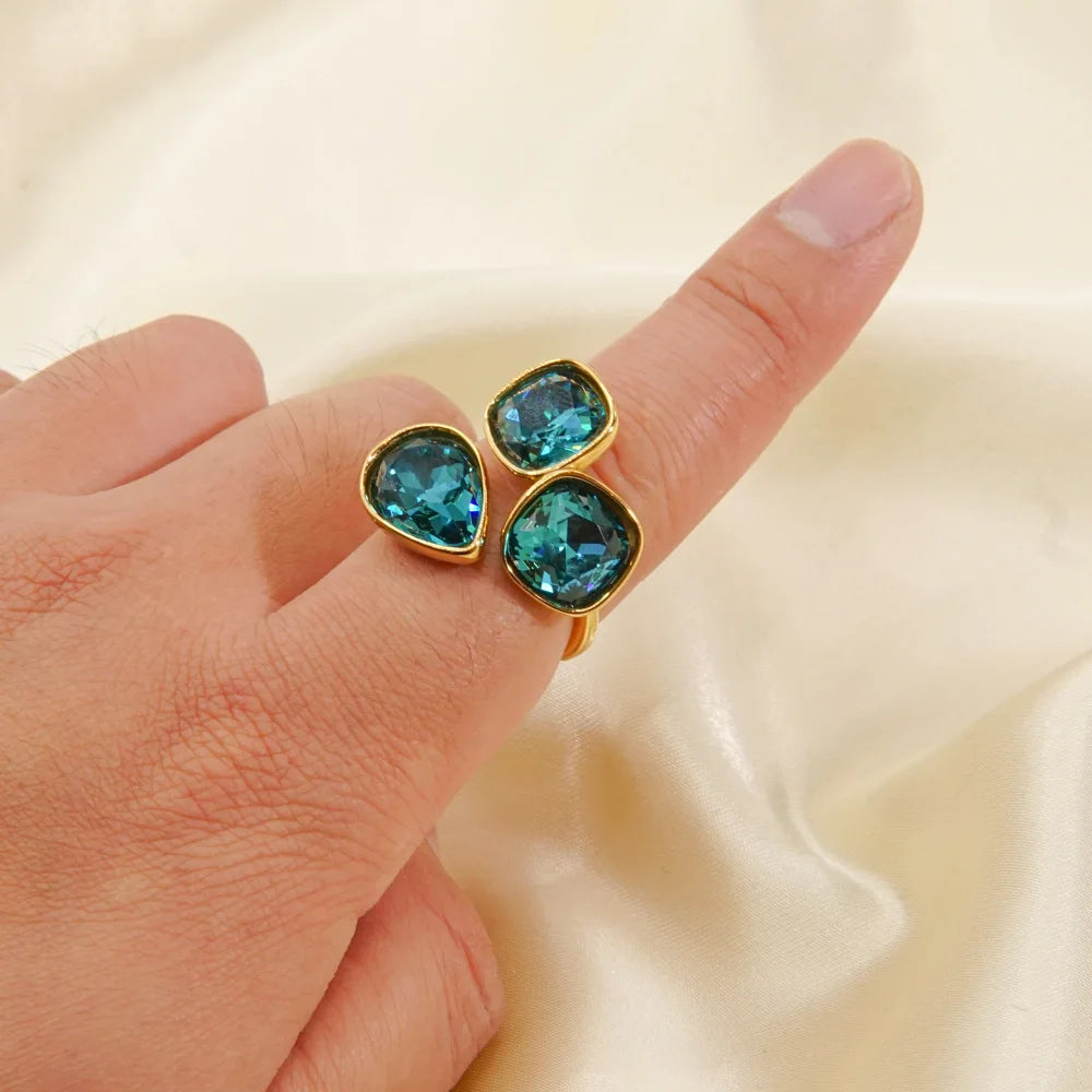 CARLIDANA Fashion Jewelry Open Rings 18K Gold Plated Stainless Steel Simple Multi-Color Crystal Ring For Women Jewelry
