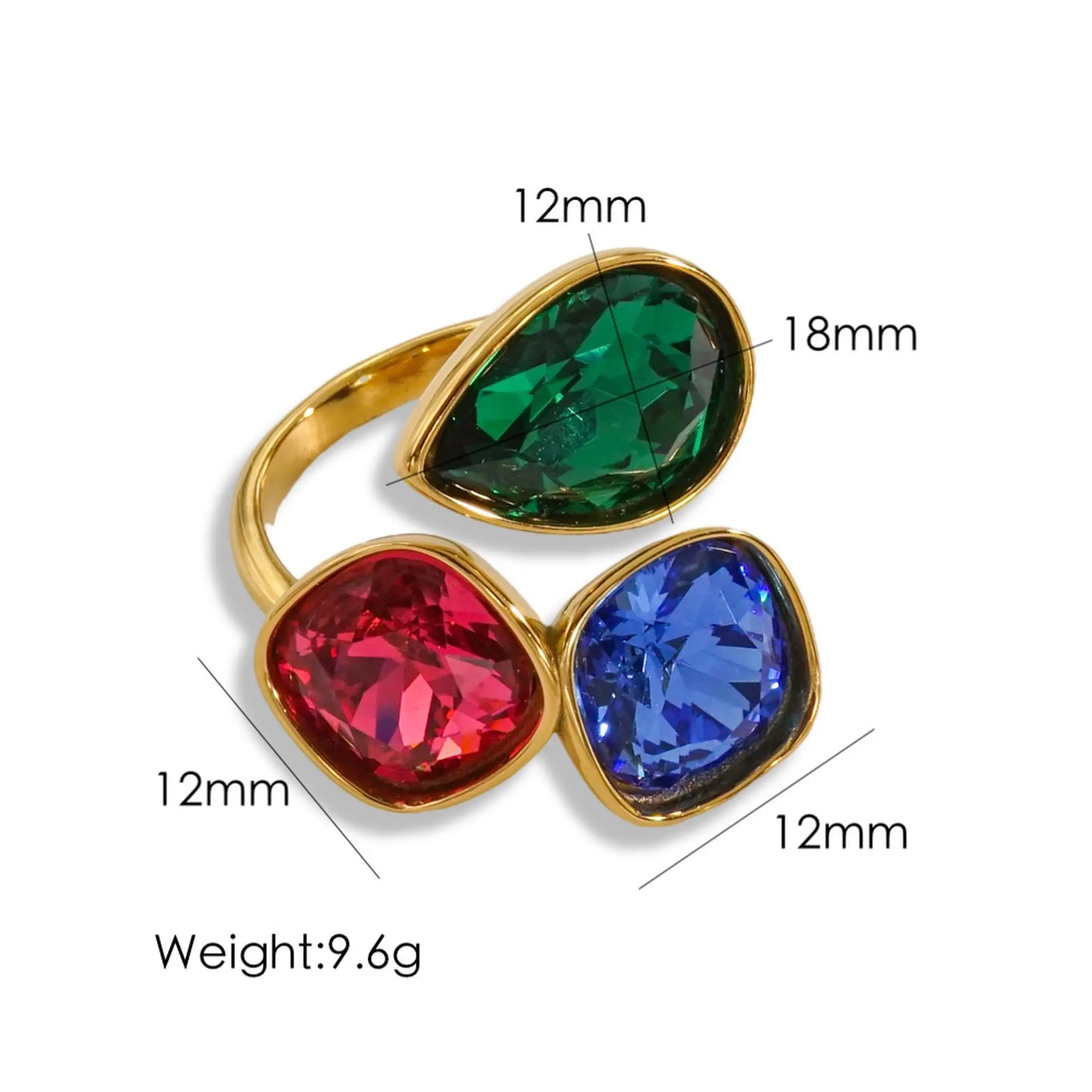 CARLIDANA Fashion Jewelry Open Rings 18K Gold Plated Stainless Steel Simple Multi-Color Crystal Ring For Women Jewelry