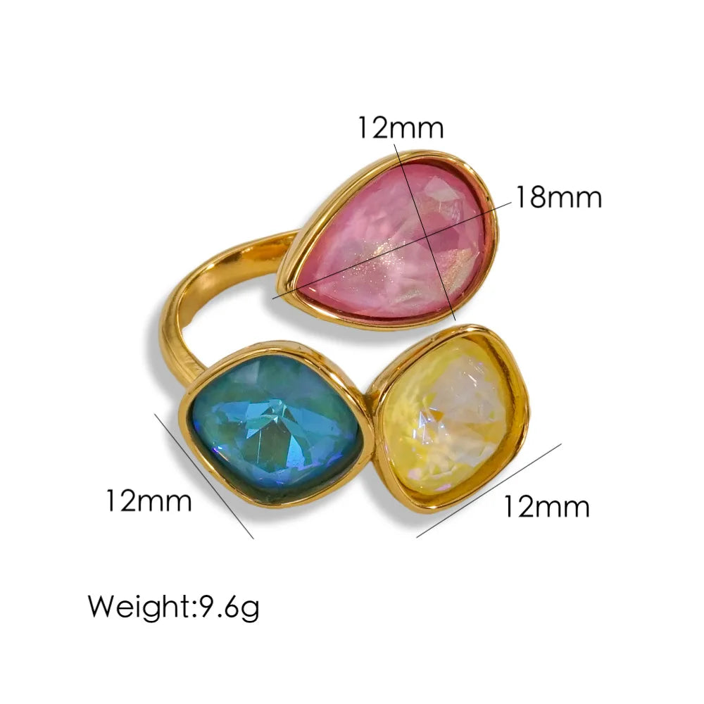 CARLIDANA Fashion Jewelry Open Rings 18K Gold Plated Stainless Steel Simple Multi-Color Crystal Ring For Women Jewelry