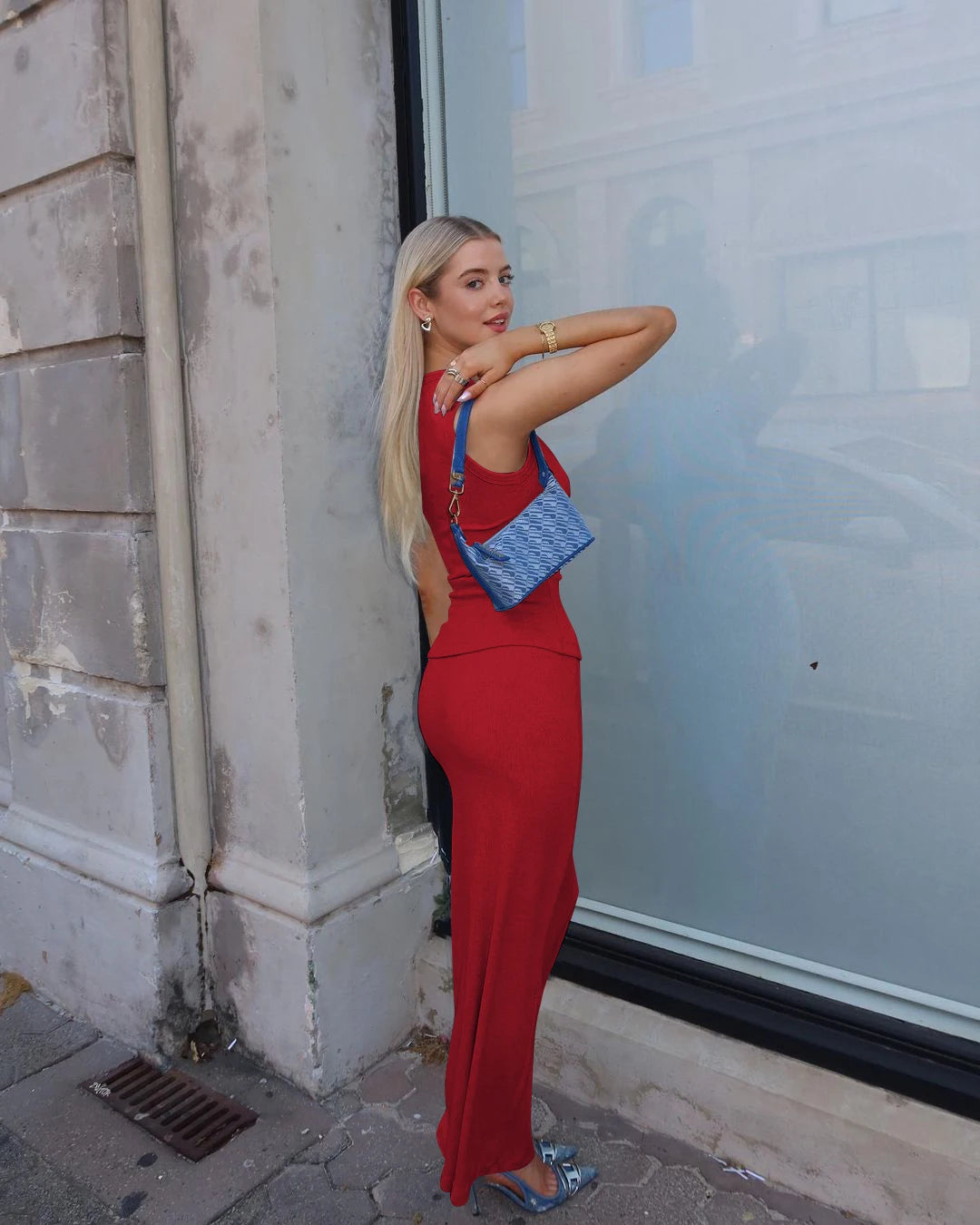 Dulzura Matching Suit Sleeveless Ribbed Single-Breasted Top Shirt Maxi Skirt 2024 Spring Summer Women'S Clothing Sexy Streetwear